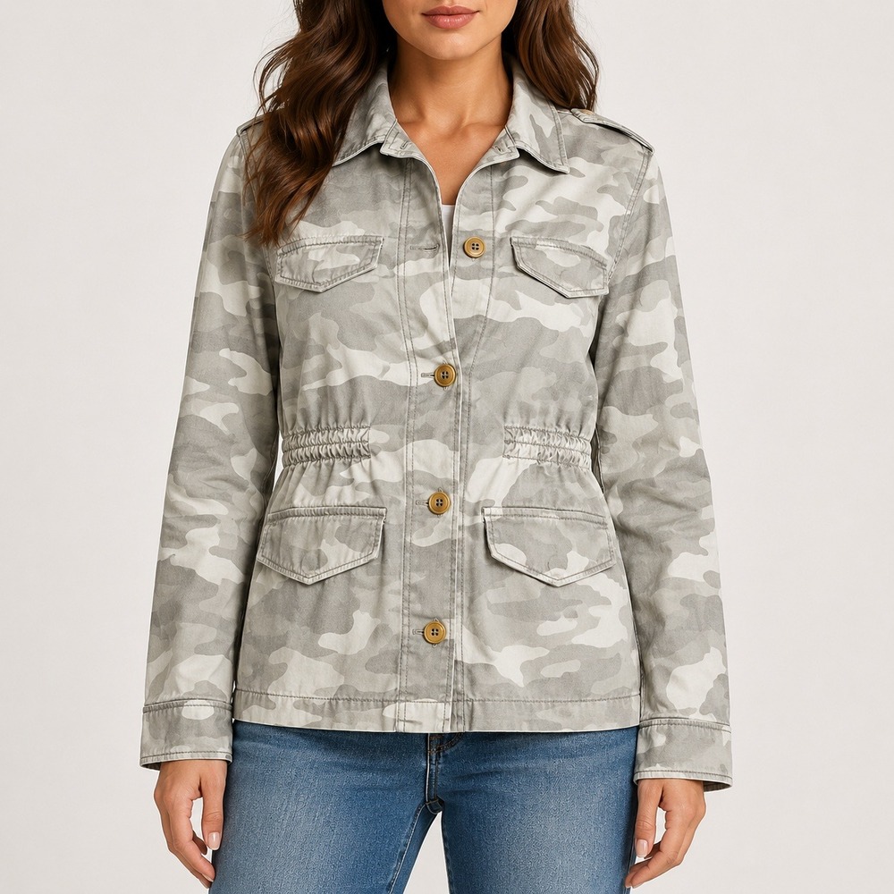 Abercrombie & Fitch Grey Camo Utility Field Jacket XS Grey Camouflage Cotton USX